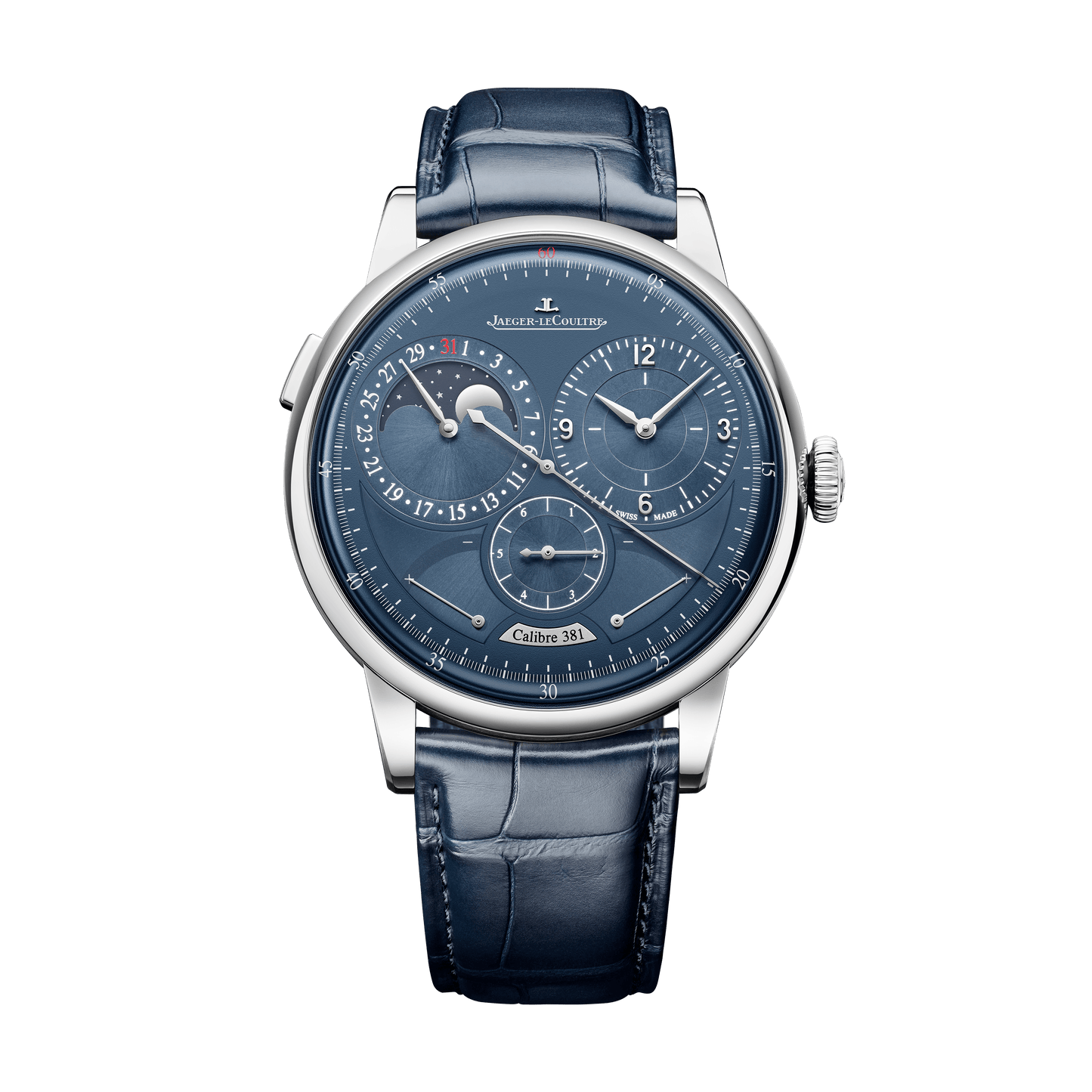 Jaeger-LeCoultre Duometre Quantieme Lunaire 42.5 mm Blue Dial Stainless Steel Alligator Leather Strap Q604848J