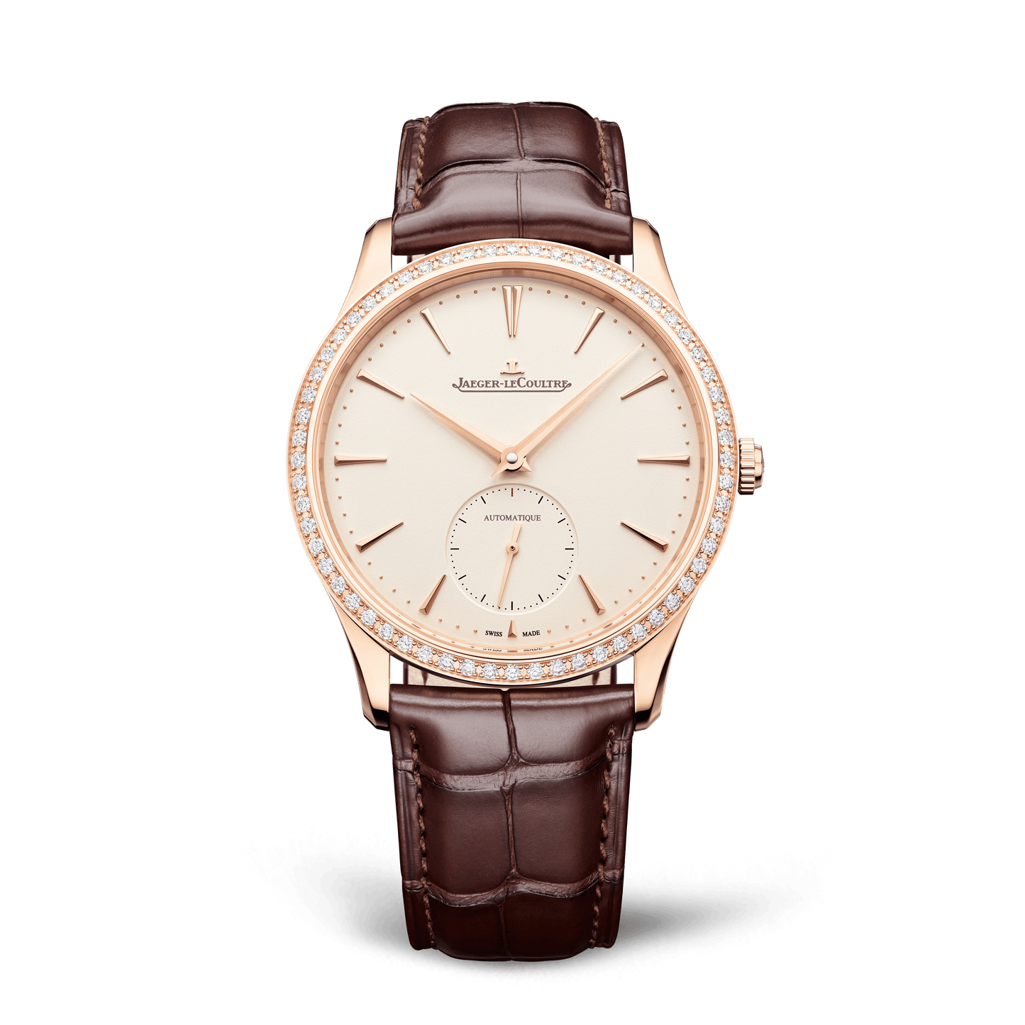 Jaeger-LeCoultre Master Ultra Thin Small Seconds 39 mm Beige Dial with Diamonds Pink Gold Alligator Leather Strap Q1212501