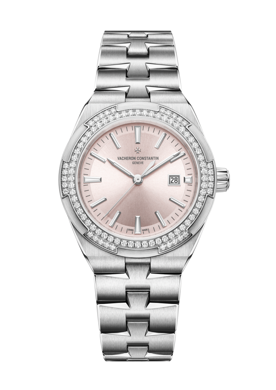 Vacheron Constantin Overseas self-winding 35 mm Pink Dial with Diamonds Stainless Steel Bracelet 4605V/200A-B971