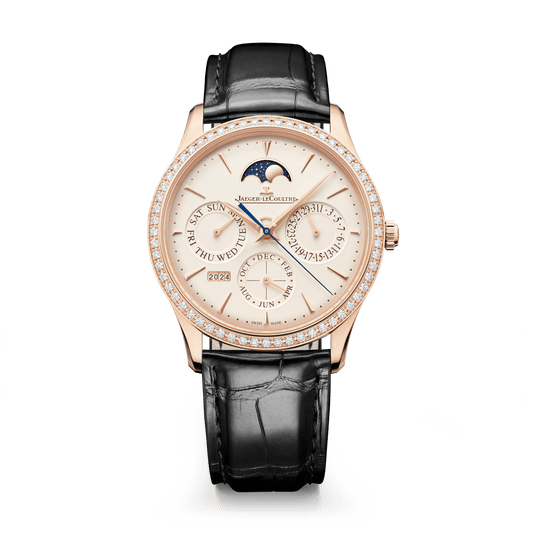 Jaeger-LeCoultre Master Ultra Thin Perpetual Calendar 39 mm Beige Dial with Diamonds Pink Gold Alligator Leather Strap Q1142501