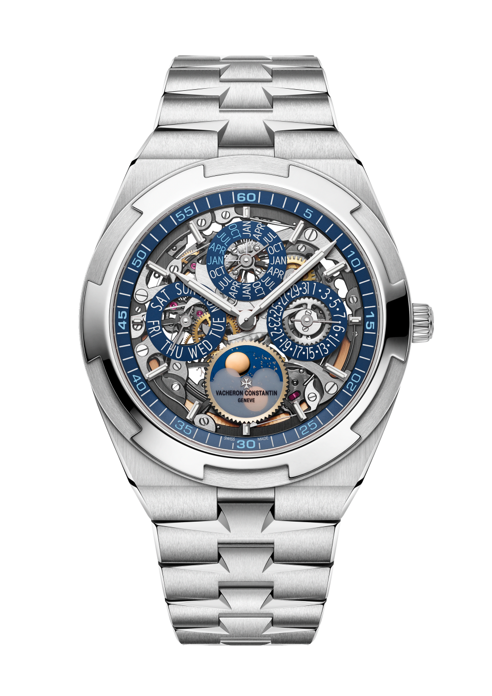 Vacheron Constantin Overseas perpetual calendar ultra-thin skeleton 41.5 mm Blue Dial White Gold Bracelet 4300V/220G-B946