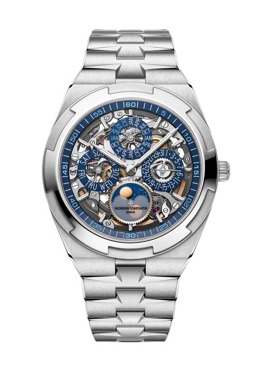 Vacheron Constantin Overseas perpetual calendar ultra-thin skeleton 41.5 mm Blue Dial White Gold Bracelet 4300V/220G-B946