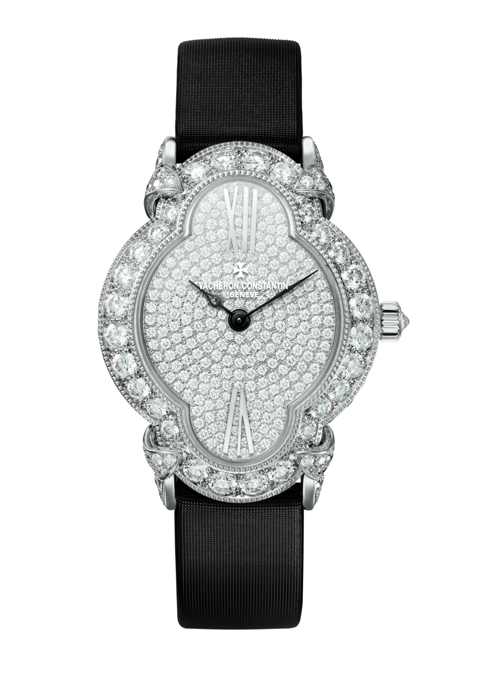 Vacheron Constantin Heures Créatives Heure Romantique 36.2 x 26.5 mm Diamond Paved Dial White Gold Satin Strap 37640/000G-B021