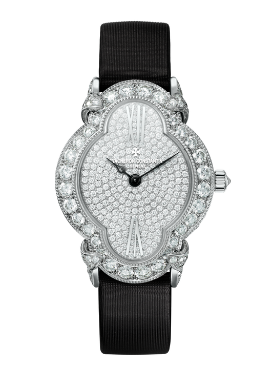 Vacheron Constantin Heures Créatives Heure Romantique 36.2 x 26.5 mm Diamond Paved Dial White Gold Satin Strap 37640/000G-B021