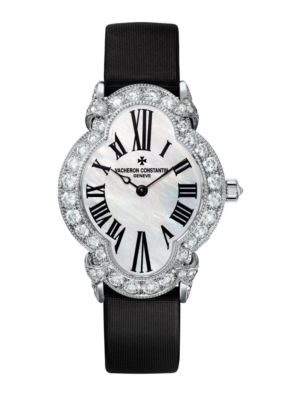 Vacheron Constantin Heures Créatives Heure Romantique 36.2 x 26.5 mm White Mother-Of-Pearl with Diamonds Dial White Gold Satin Strap 37640/000G-B030