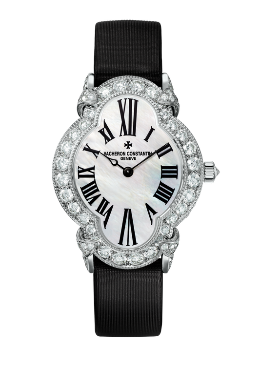 Vacheron Constantin Heures Créatives Heure Romantique 36.2 x 26.5 mm White Mother-Of-Pearl with Diamonds Dial White Gold Satin Strap 37640/000G-B030