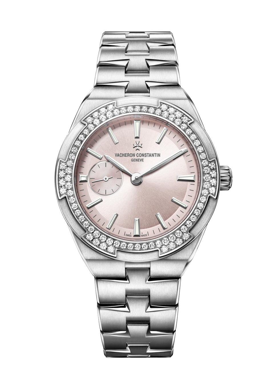 Vacheron Constantin Overseas self-winding 37 mm Pink Dial with Diamonds Stainless Steel Bracelet 2305V/100A-B078