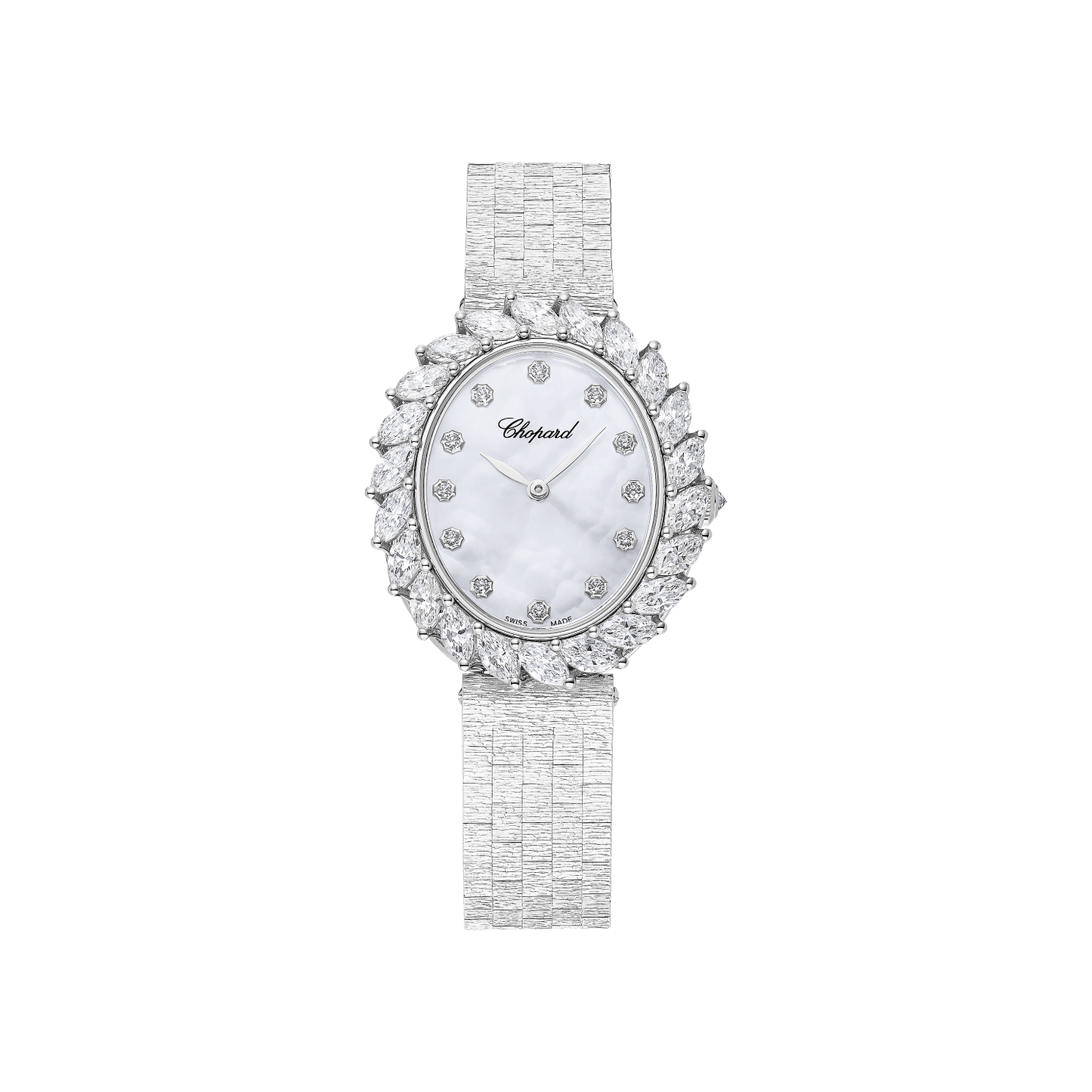 Chopard L'Heure du Diamant 35 x 30 mm White Mother-Of-Pearl Dial with Diamonds 18K White Gold Bracelet 10A326-1106