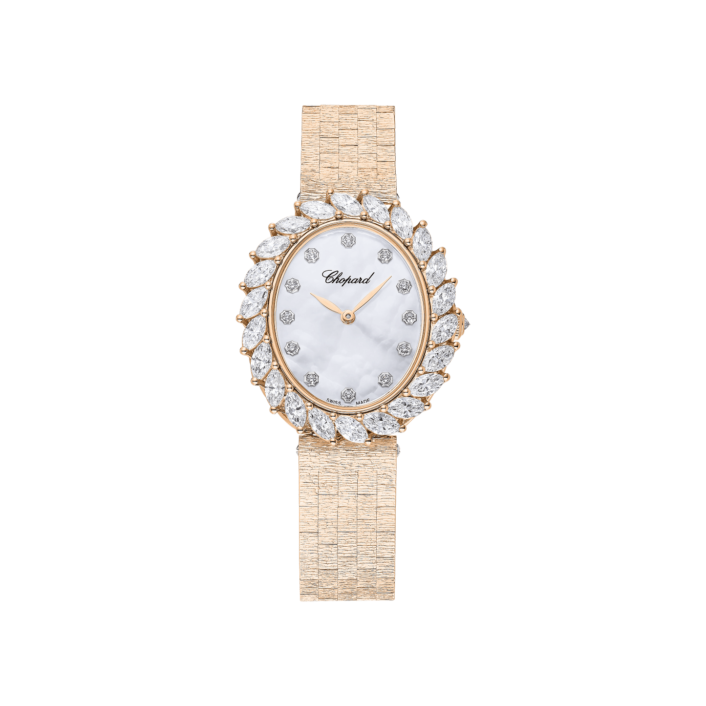 Chopard L'Heure du Diamant 35 x 30 mm White Mother-Of-Pearl Dial with Diamonds 18k Rose Gold Bracelet 10A326-5106