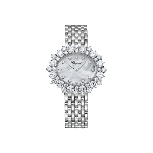 Chopard L’Heure du Diamant Oval Medium 36 mm White Mother-Of-Pearl Dial with Diamonds 18K White Gold Bracelet @10A390-1100