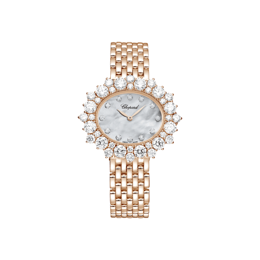 Chopard L’Heure du Diamant Oval Medium 36 mm White Mother-Of-Pearl Dial with Diamonds 18k Rose Gold Bracelet @10A390-5100