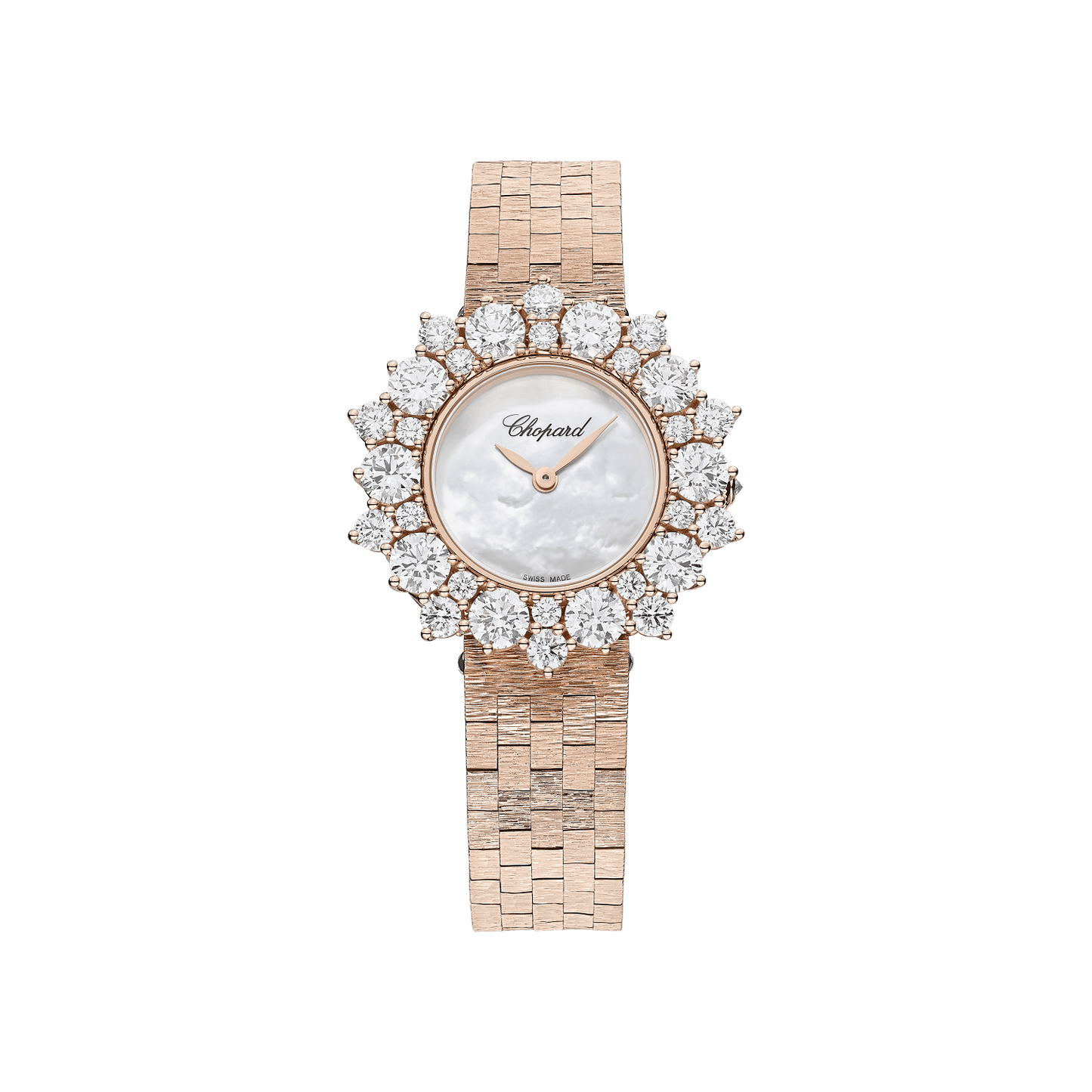 Chopard L'Heure du Diamant Round 30 mm White Mother-Of-Pearl Dial with Diamonds 18k Rose Gold Bracelet @10A391-5100