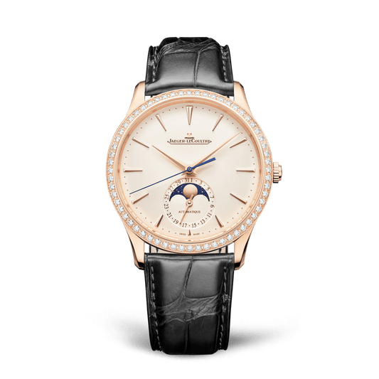 Jaeger-LeCoultre Master Ultra Thin Moon 39 mm Beige Dial with Diamonds Pink Gold Alligator Leather Strap Q1362503