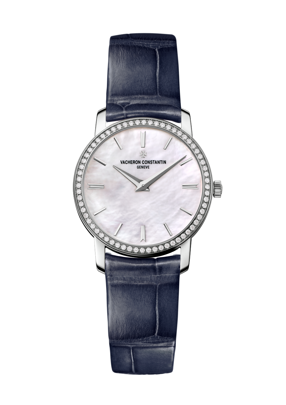 Vacheron Constantin Traditionnelle quartz 30 mm White Mother-Of-Pearl Dial with Diamonds White Gold Alligator Leather Strap 25558/000G-B157