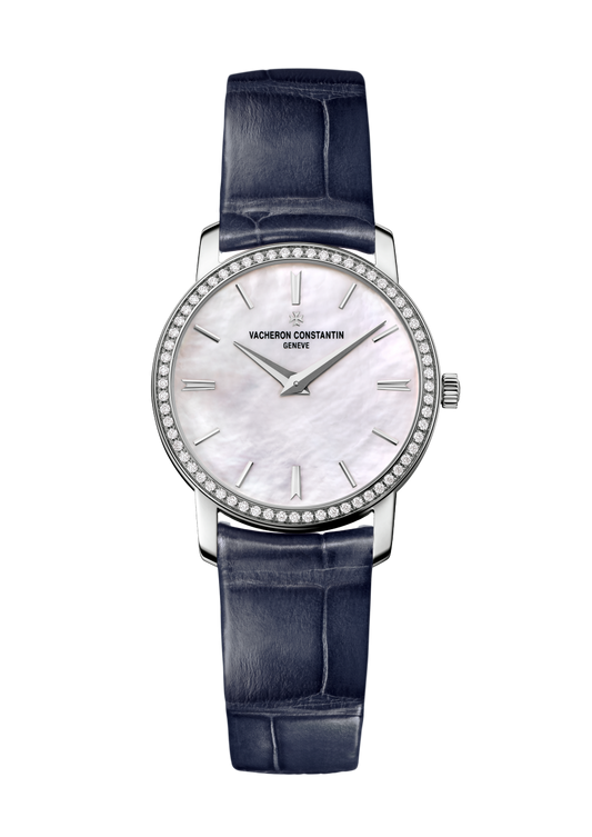 Vacheron Constantin Traditionnelle quartz 30 mm White Mother-Of-Pearl Dial with Diamonds White Gold Alligator Leather Strap 25558/000G-B157