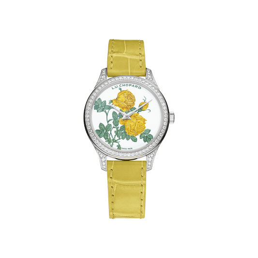 Chopard L.U.C XP Esprit de Fleurier 35 mm Yellow Dial with Diamonds 18K White Gold Alligator Leather Strap 131944-1001