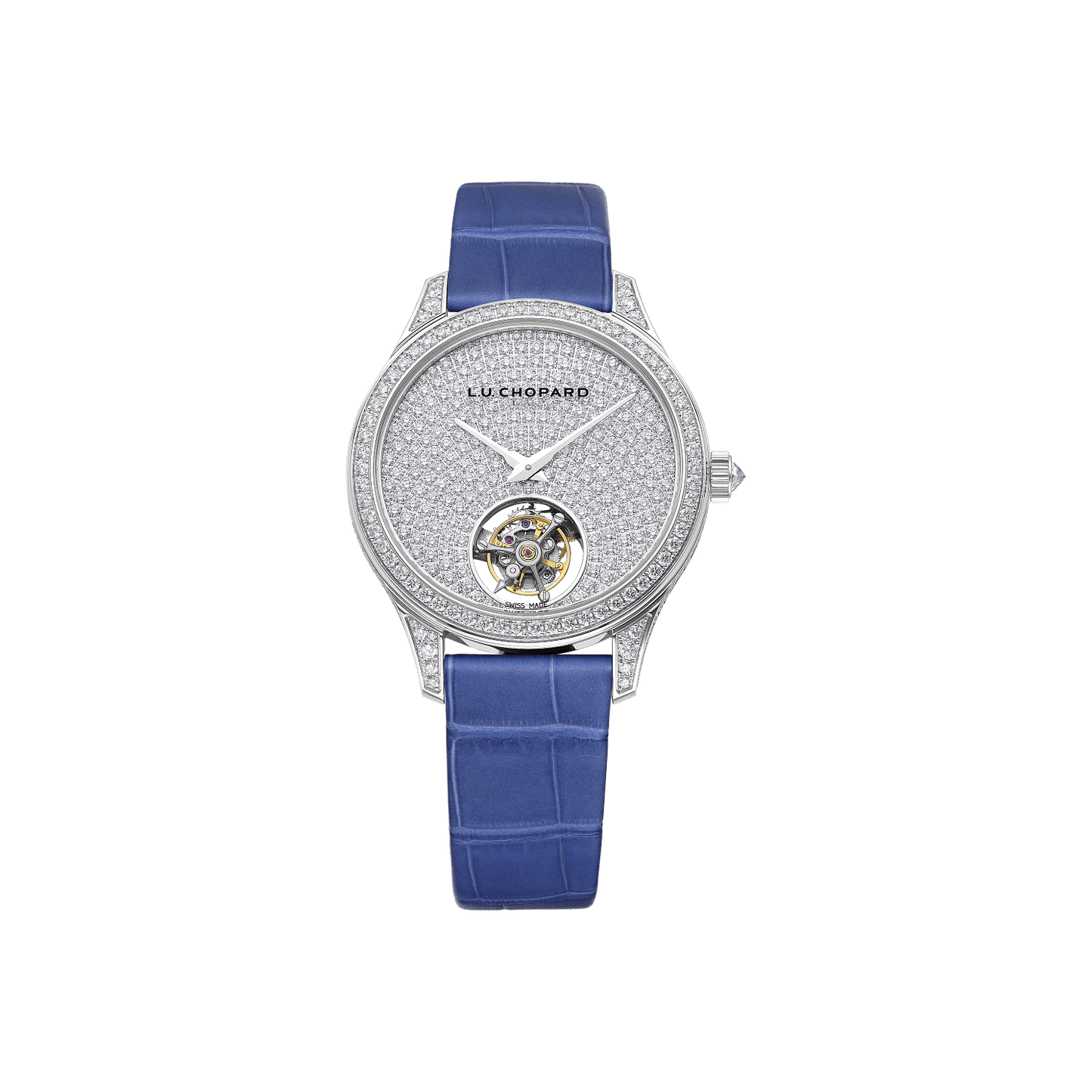 Chopard L.U.C Flying T Twin Ladies 35 mm Diamond Paved Dial Platinum Alligator Leather Strap 131981-9001