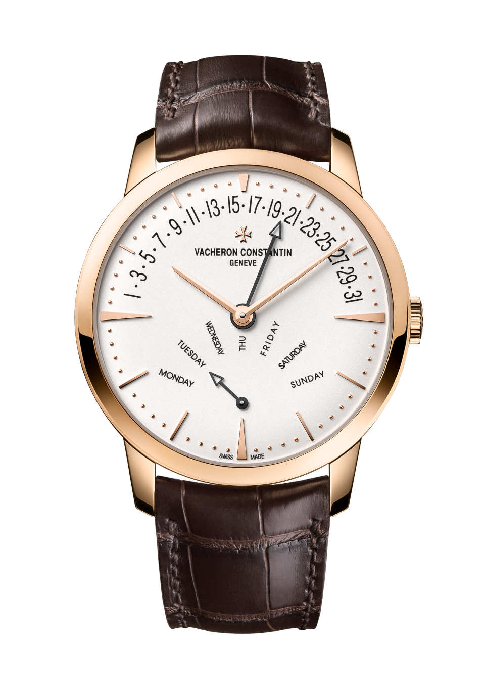 Vacheron Constantin Patrimony retrograde day-date 42.5 mm Silver Dial 18K Pink Gold Alligator Leather Strap 4000U/000R-B110