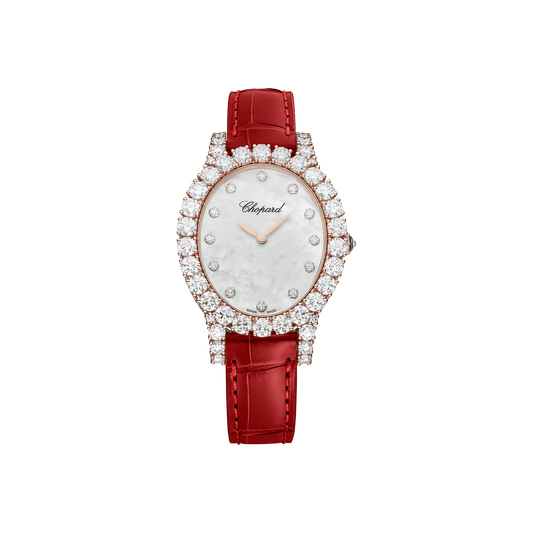 Chopard L'Heure du Diamant Oval 40 x 34 mm White Mother-Of-Pearl Dial with Diamonds 18k Rose Gold Alligator Leather Strap 139383-5223