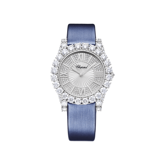 Chopard L'Heure du Diamant 35.75 mm Diamond Paved Dial 18K White Gold Satin Strap 139419-1601