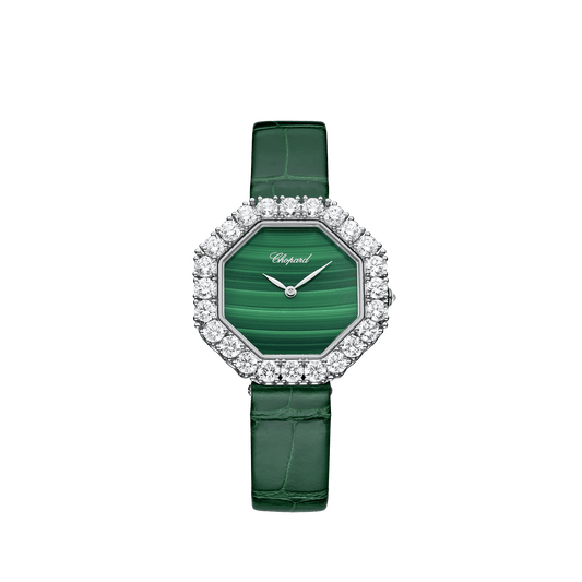 Chopard L'Heure Du Diamant Octagonal 32 mm Green Dial with Diamonds 18K White Gold Alligator Leather Strap 13A097-1111