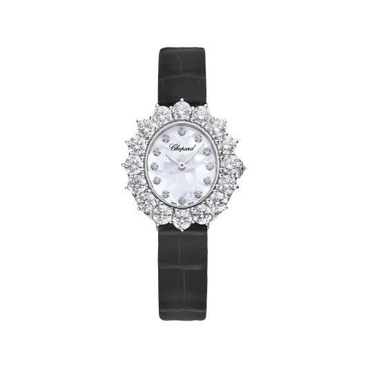 Chopard L'Heure du Diamant 30 x 27 mm White Mother-Of-Pearl Dial with Diamonds 18K White Gold Alligator Leather Strap 13A393-1106