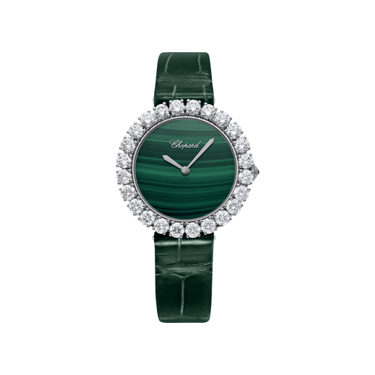 Chopard L'Heure du Diamant Vintage 35.75 mm Green Dial with Diamonds 18K White Gold Alligator Leather Strap 13A419-1601