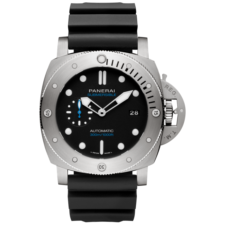 Panerai Submersible Titanio 47 mm Black Dial Brushed Titanium Caoutchouc Accordeon Black Strap PAM02305