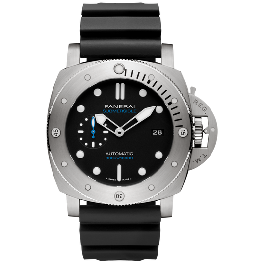 Panerai Submersible Titanio 47 mm Black Dial Brushed Titanium Caoutchouc Accordeon Black Strap PAM02305