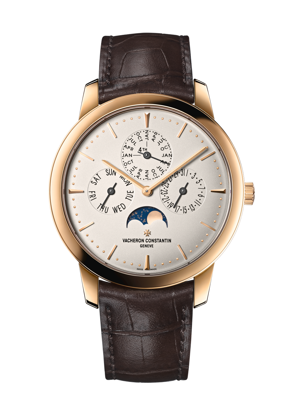 Vacheron Constantin Patrimony perpetual calendar ultra-thin 41 mm Silver Dial 18K Pink Gold Alligator Leather Strap 43175/000R-9687