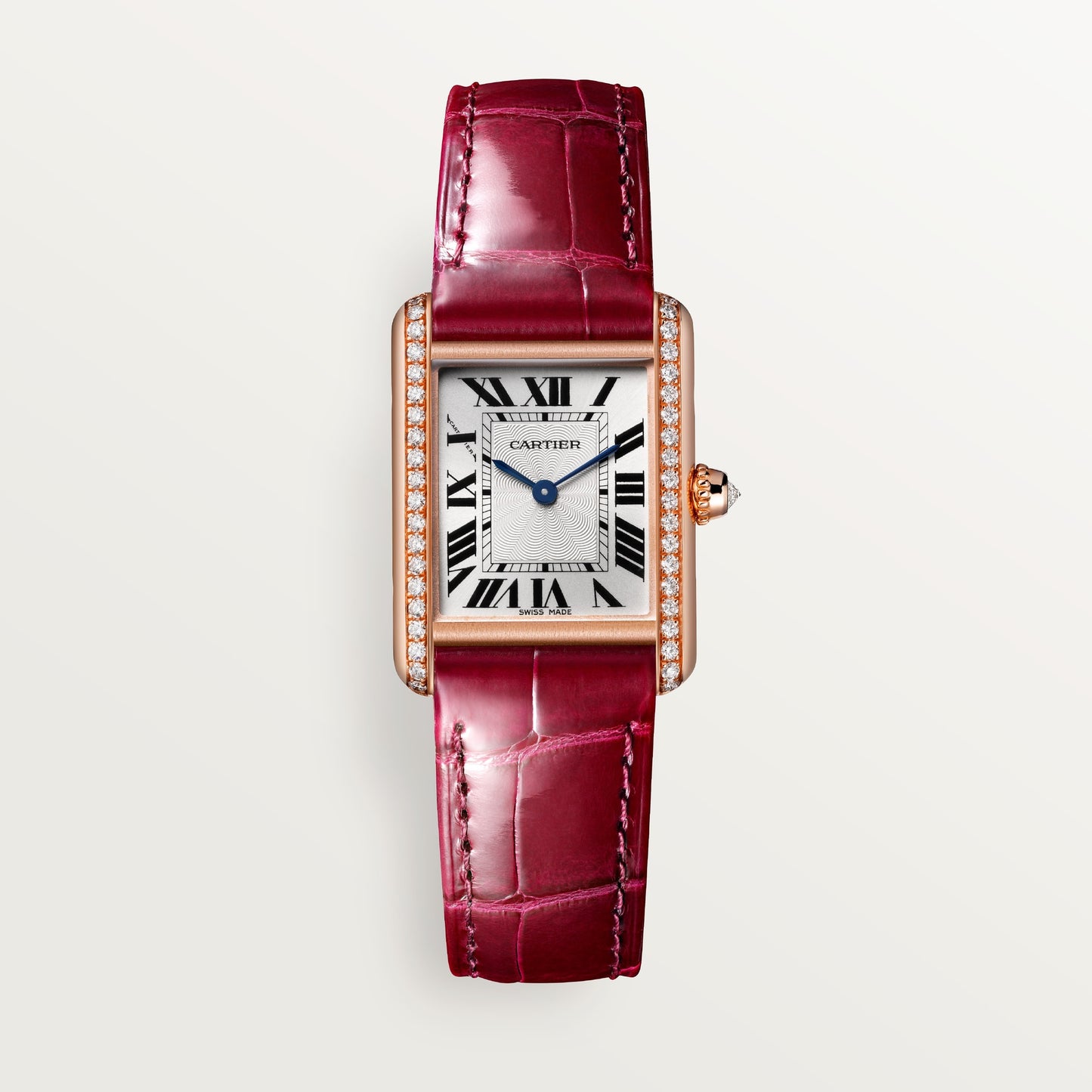 Cartier Tank Louis Small 18k Rose Gold Silver Dial Red Alligator Skin Strap WJTA0037