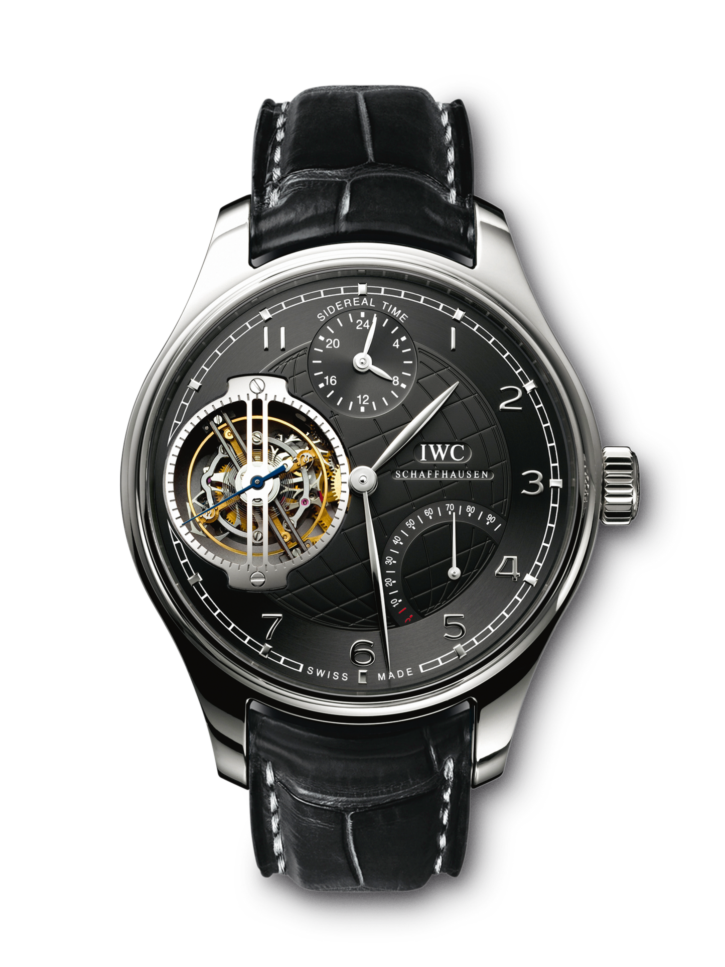 IWC Schaffhausen Portugieser Sidérale Scafusia 46 mm Black Dial Platinum Black Alligator Leather Strap IW504101