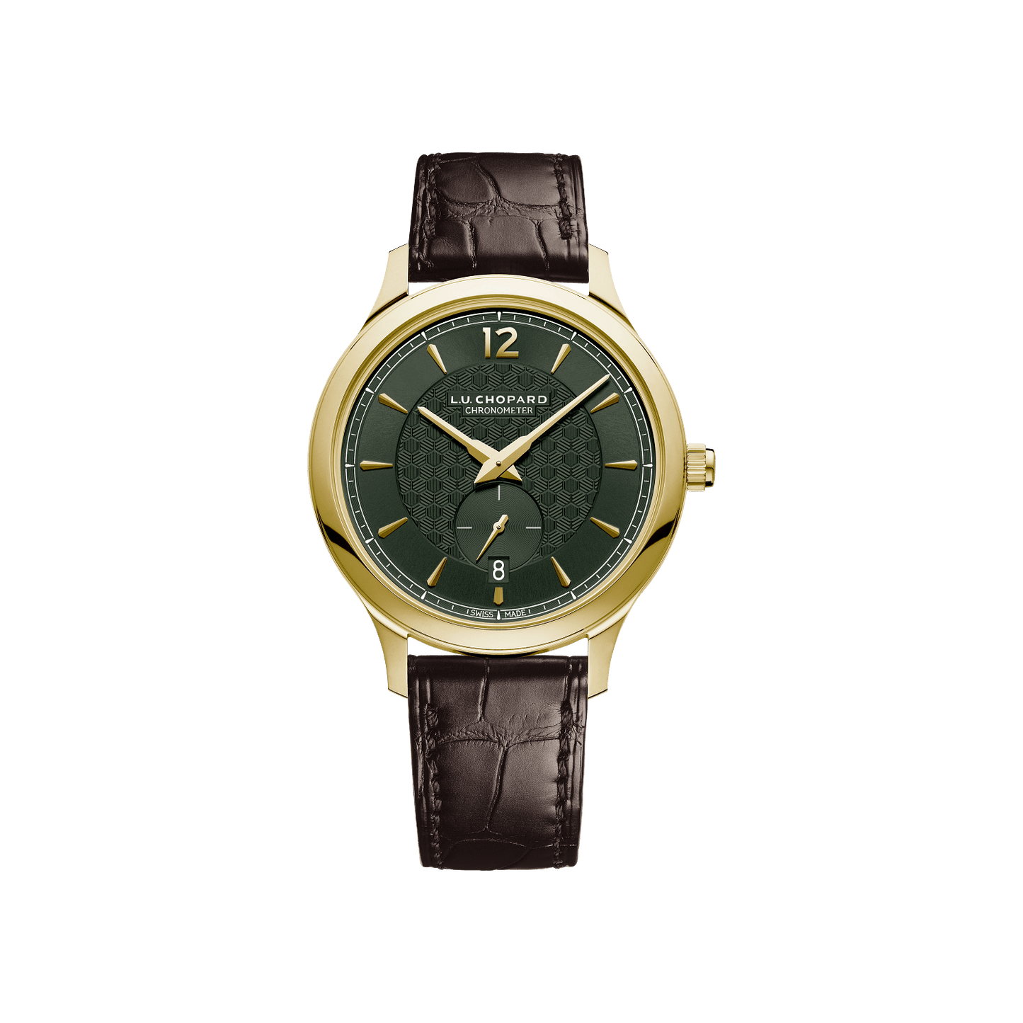 Chopard L.U.C XPS 1860 Officer 40 mm Green Dial 18k Yellow Gold Alligator Leather Strap 161242-0001