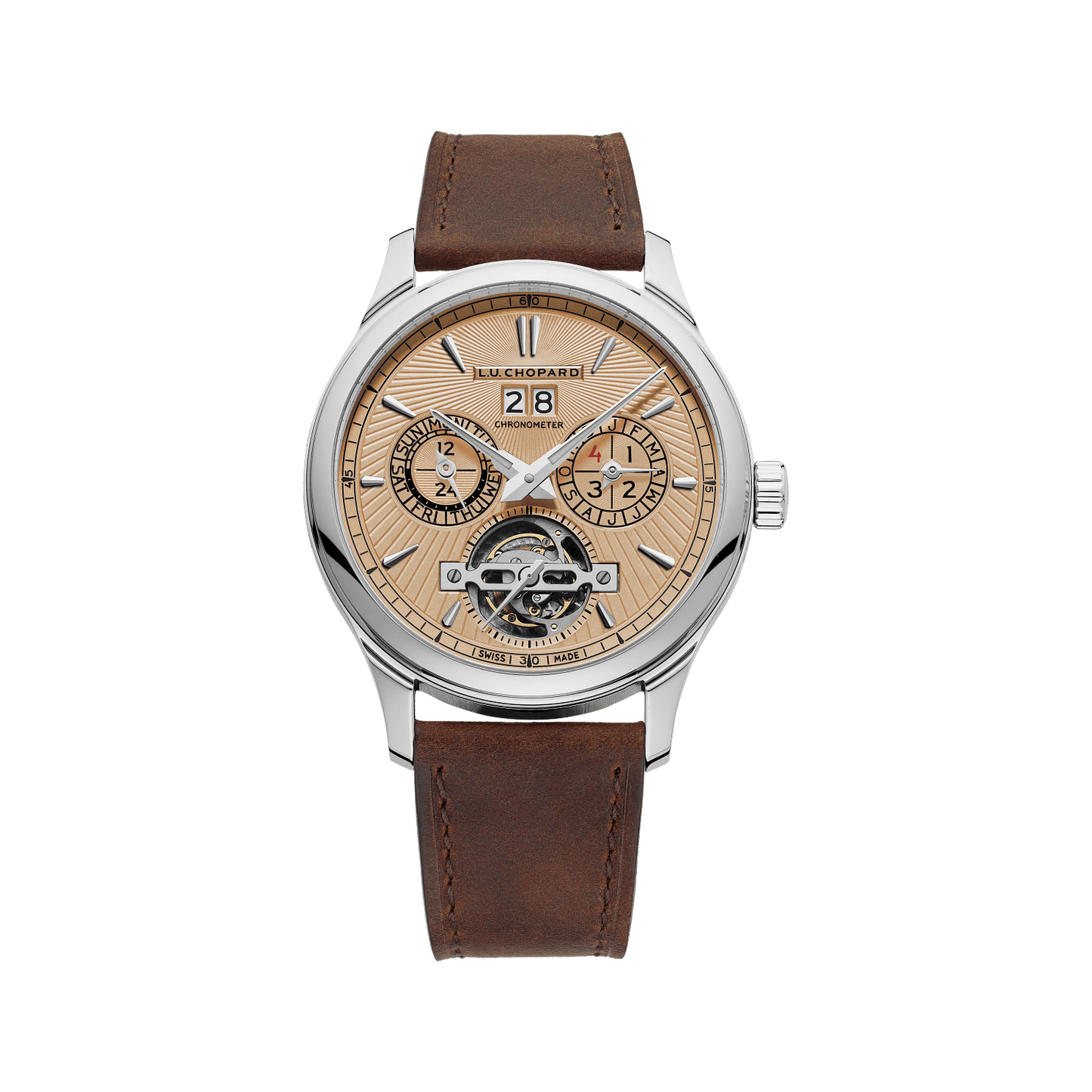 Chopard L.U.C Perpetual T 43 mm Salmon-Colored Dial 18K White Gold Calfskin Leather Strap 161940-1001