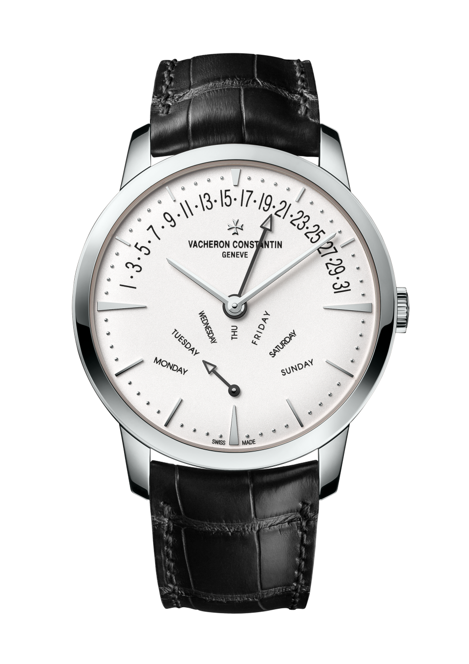 Vacheron Constantin Patrimony retrograde day-date 42.5 mm Silver Dial White Gold Alligator Leather Strap 4000U/000G-B112