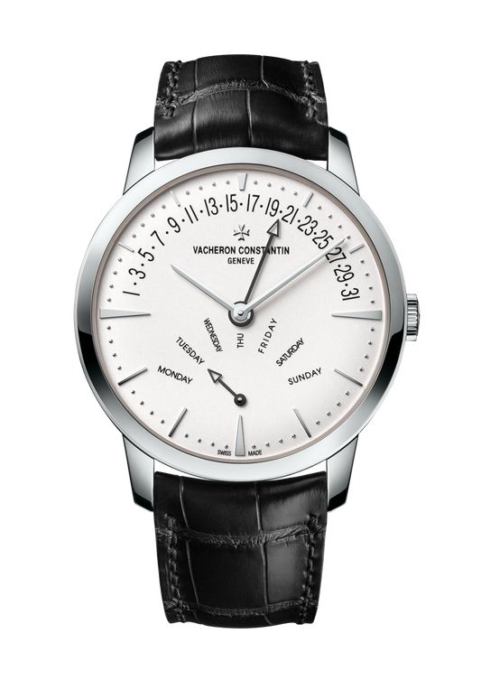 Vacheron Constantin Patrimony retrograde day-date 42.5 mm Silver Dial White Gold Alligator Leather Strap 4000U/000G-B112