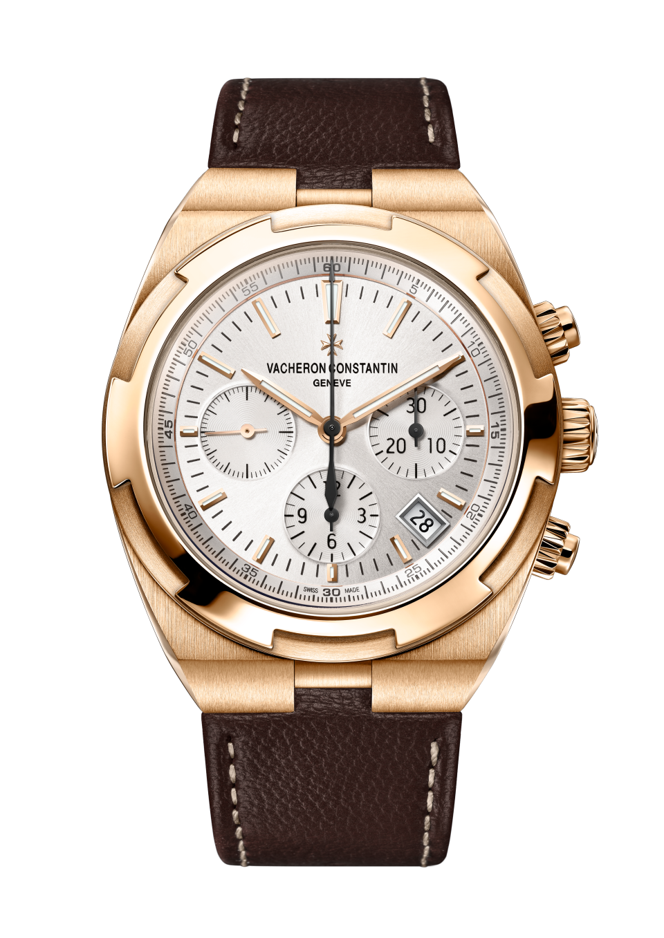 Vacheron Constantin Overseas chronograph 42.5 mm Silver Dial 18K Pink Gold Calfskin Leather Strap 5500V/000R-B074