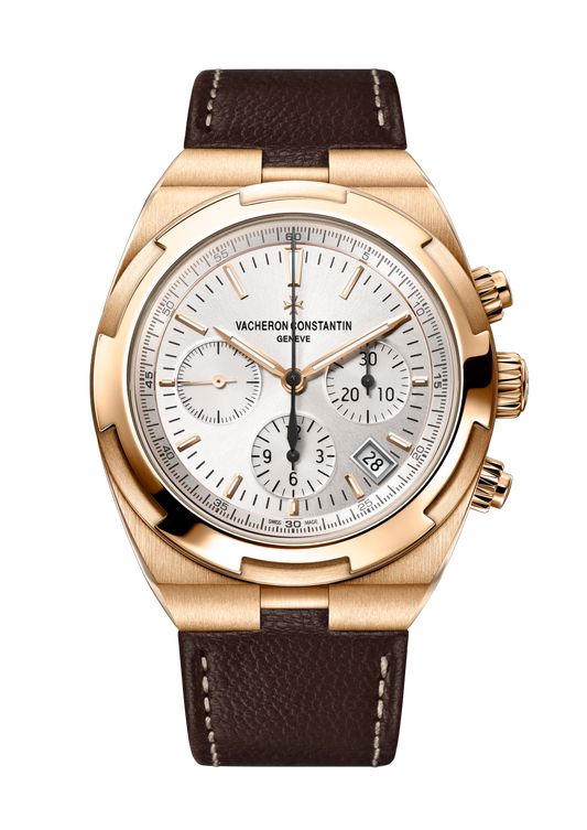 Vacheron Constantin Overseas chronograph 42.5 mm Silver Dial 18K Pink Gold Calfskin Leather Strap 5500V/000R-B074