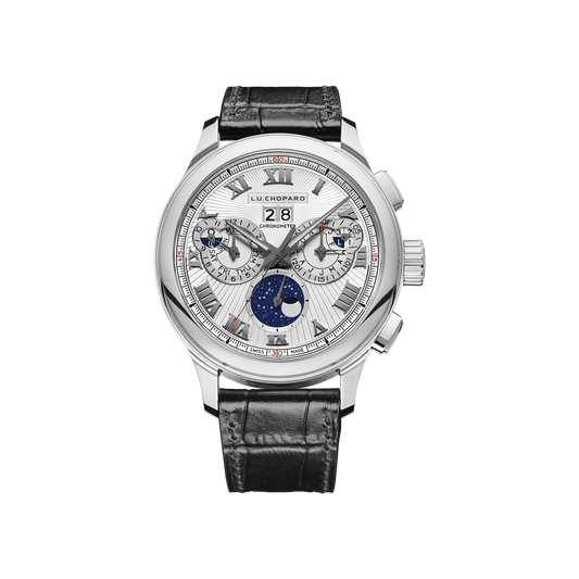 Chopard L.U.C Perpetual Chrono 45 mm Silver Dial 18K White Gold Alligator Leather Strap 161973-1002