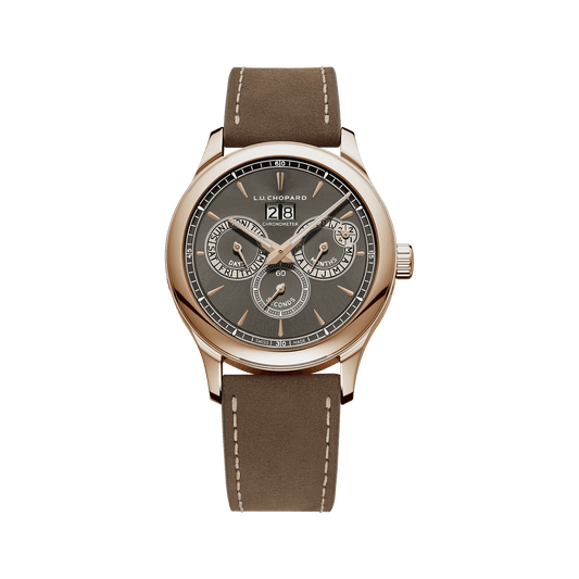 Chopard L.U.C Perpetual Twin 43 mm Grey Dial 18k Rose Gold Calfskin Leather Strap 161976-5003