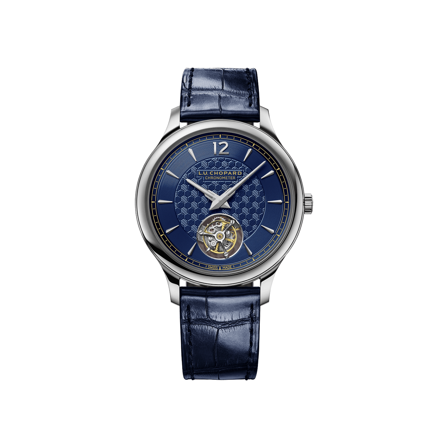 Chopard L.U.C Flying T Twin 40 mm Blue Dial 18K White Gold Alligator Leather Strap 161978-1001