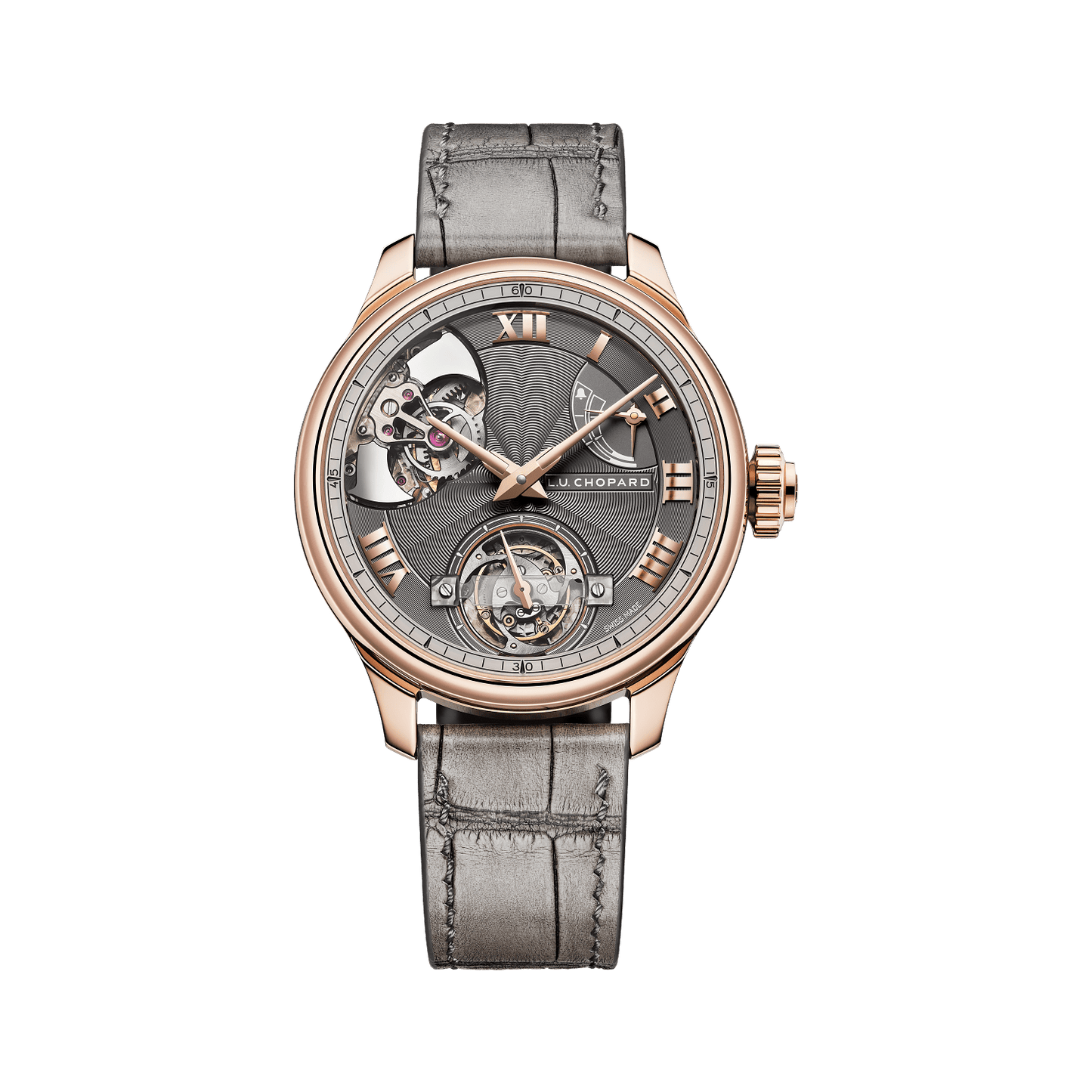 Chopard L.U.C Full Strike Tourbillon 42.5 mm Grey Dial 18k Rose Gold Alligator Leather Strap 161987-5001