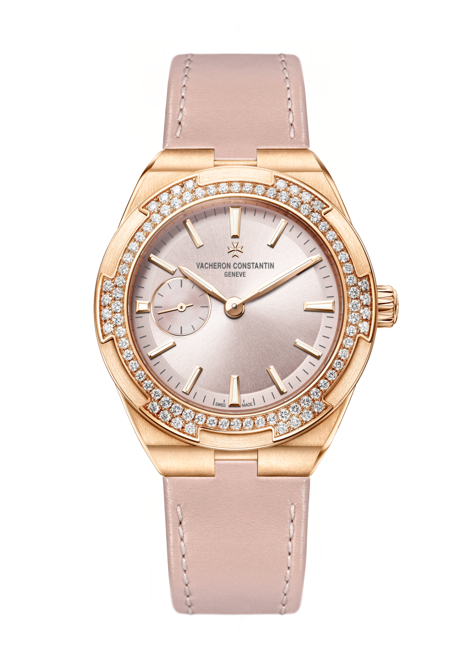 Vacheron Constantin Overseas self-winding 37 mm Pink Dial with Diamonds 18K Pink Gold Calfskin Leather Strap 2305V/000R-B077