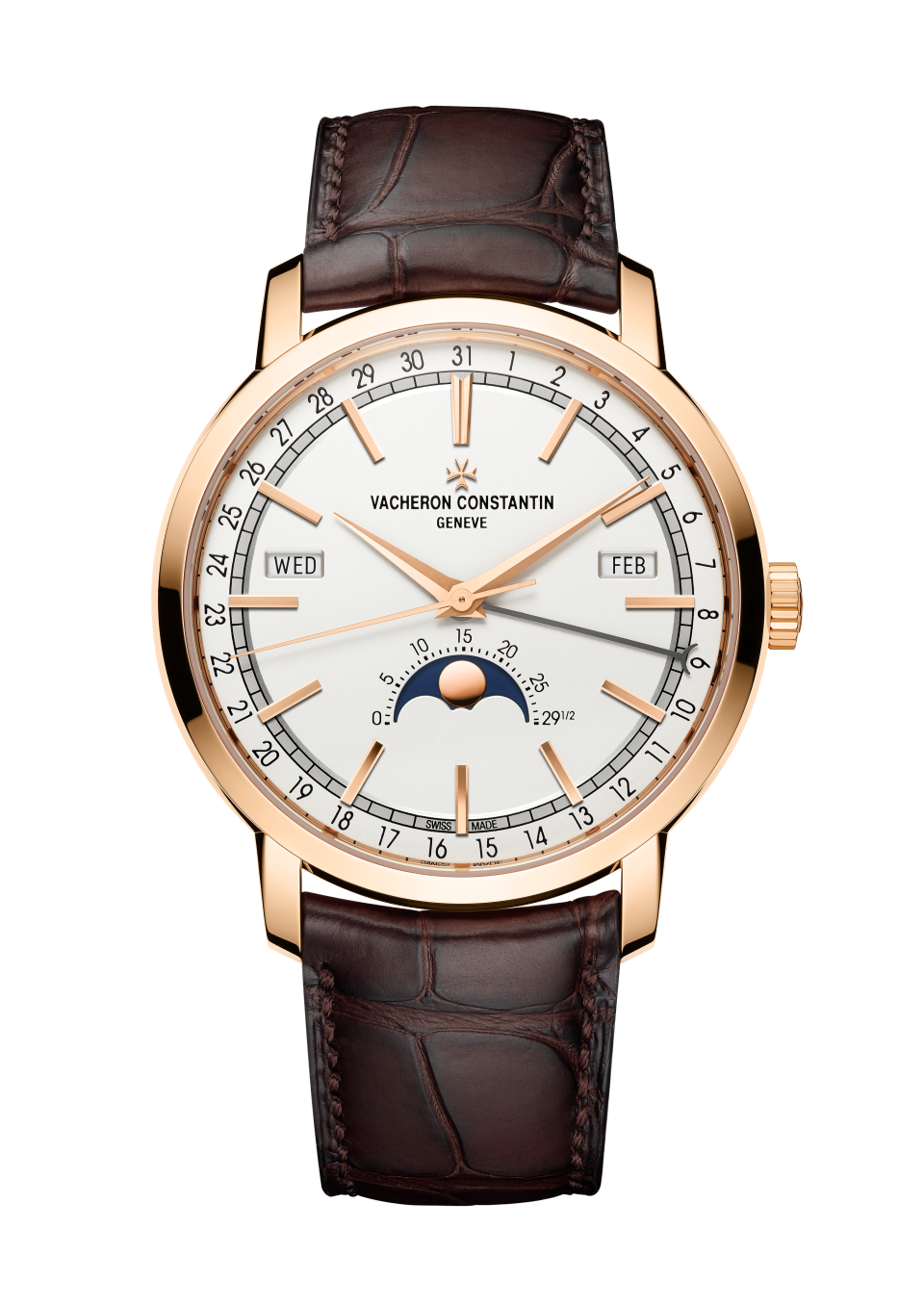 Vacheron Constantin Traditionnelle complete calendar 41 mm Silver Dial 18K Pink Gold Alligator Leather Strap 4010T/000R-B344