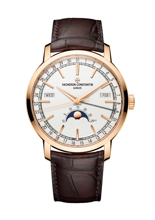 Vacheron Constantin Traditionnelle complete calendar 41 mm Silver Dial 18K Pink Gold Alligator Leather Strap 4010T/000R-B344