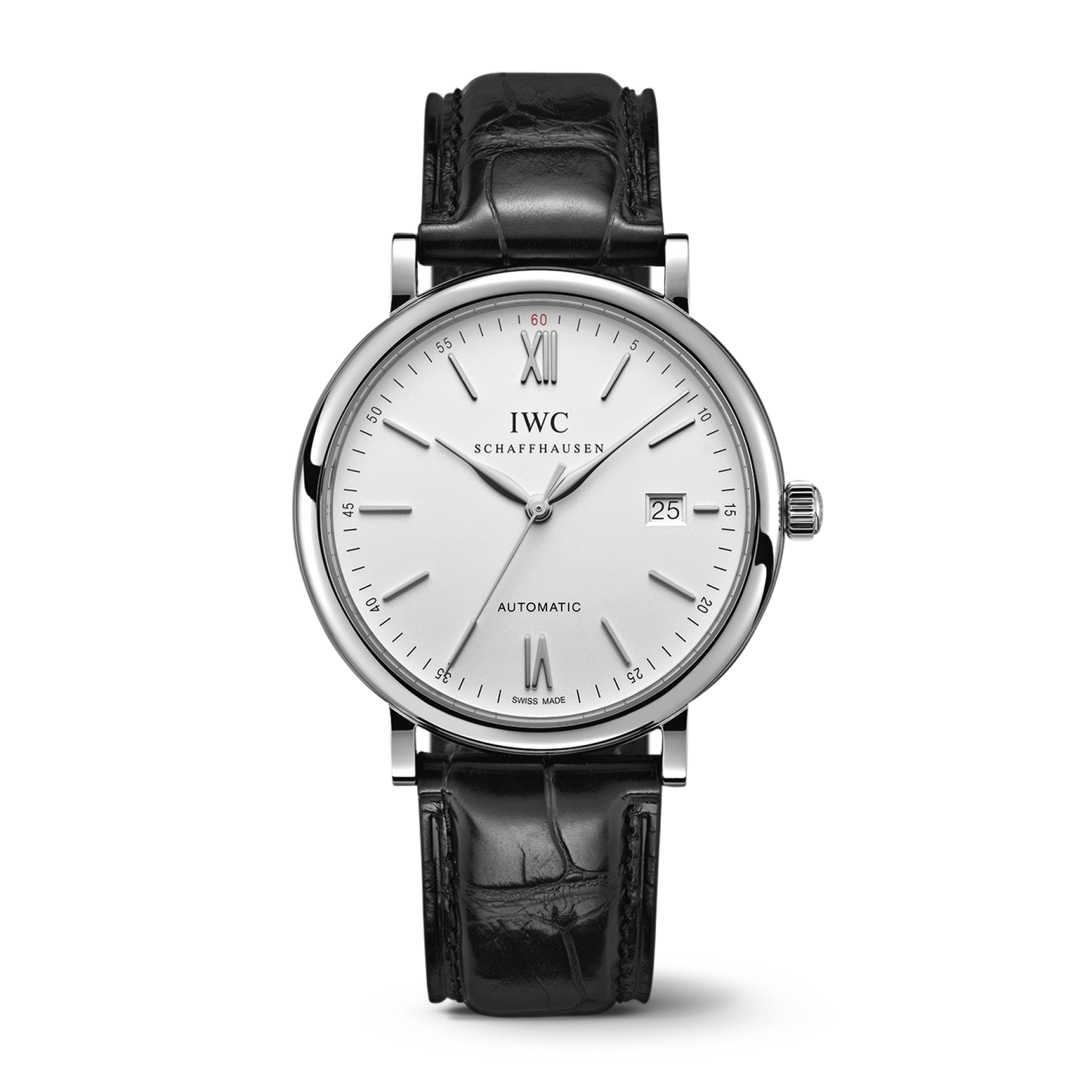 IWC Schaffhausen Portofino Automatic 40 mm Silver  Dial Stainless Steel Black Alligator Leather Strap IW356501