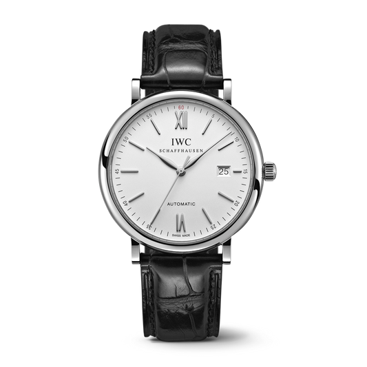 IWC Schaffhausen Portofino Automatic 40 mm Silver  Dial Stainless Steel Black Alligator Leather Strap IW356501