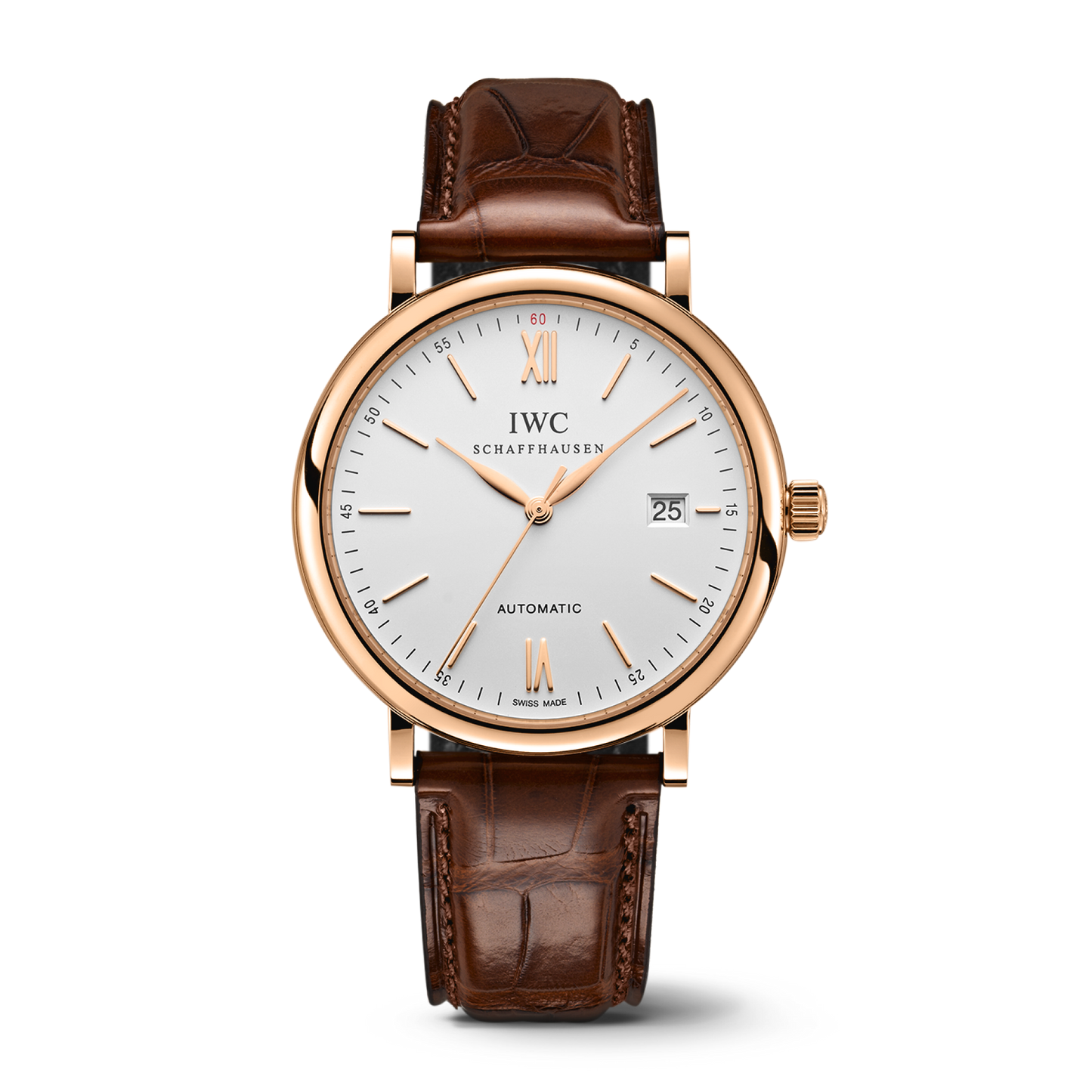 IWC Schaffhausen Portofino Automatic 40 mm Silver  Dial 18 Kt 5N Gold Case Dark Brown Alligator Leather Strap IW356504