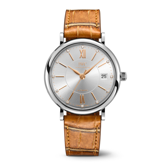 IWC Schaffhausen Portofino Automatic 37 mm Silver  Dial Stainless Steel Light Brown Alligator Leather Strap IW458101