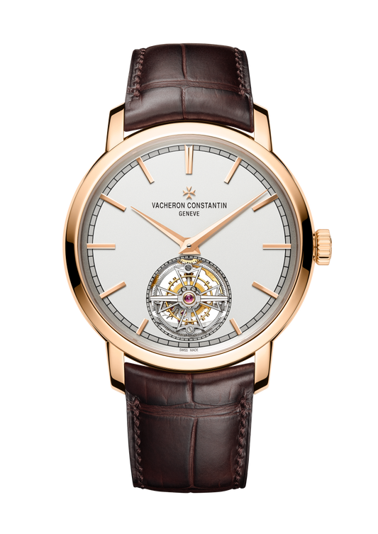 Vacheron Constantin Traditionnelle tourbillon 41 mm Silver Dial 18K Pink Gold Alligator Leather Strap 6000T/000R-B346